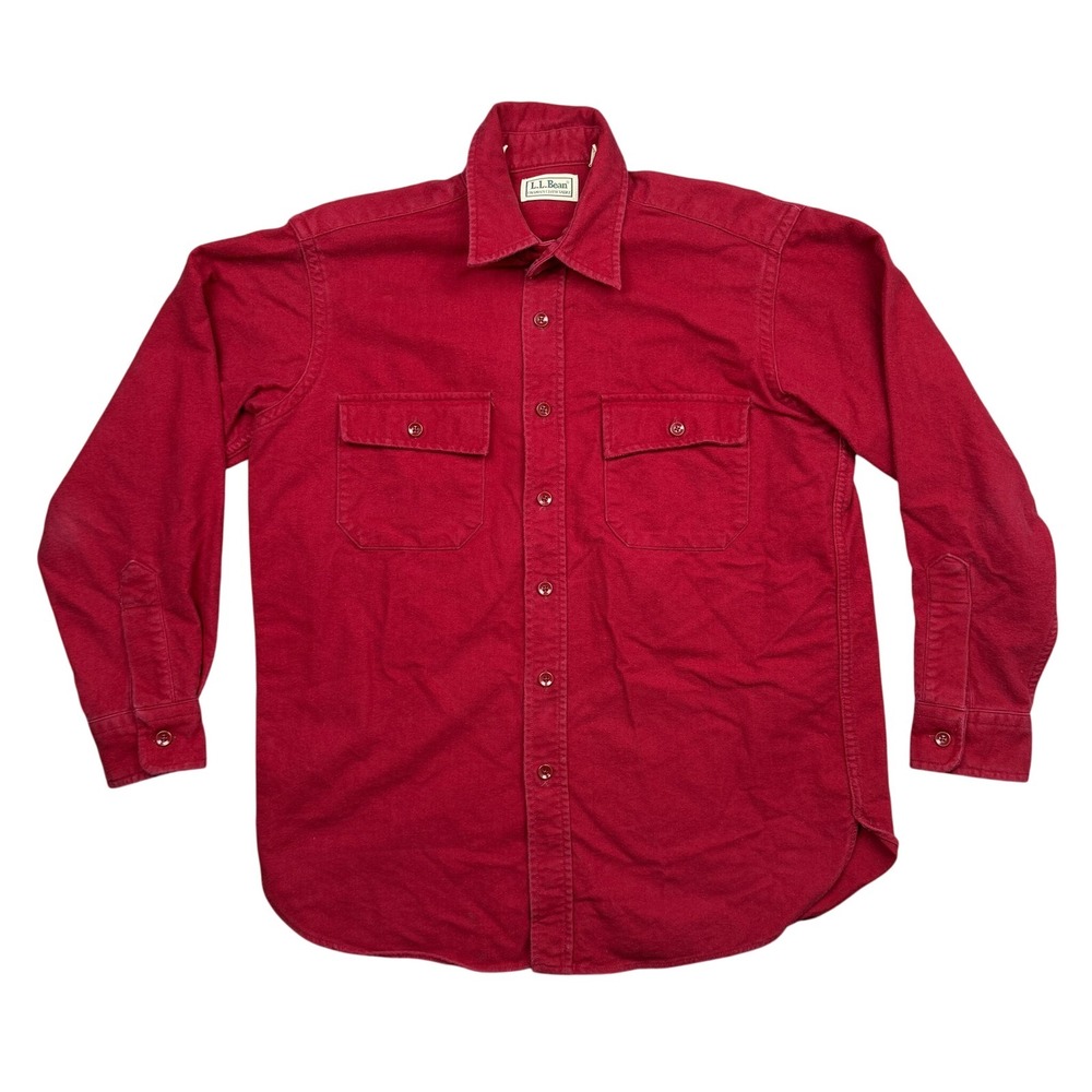 VTG LL Bean Chamois Cloth Shirt Men M Red Flannel Freeport Maine Made in US 1611